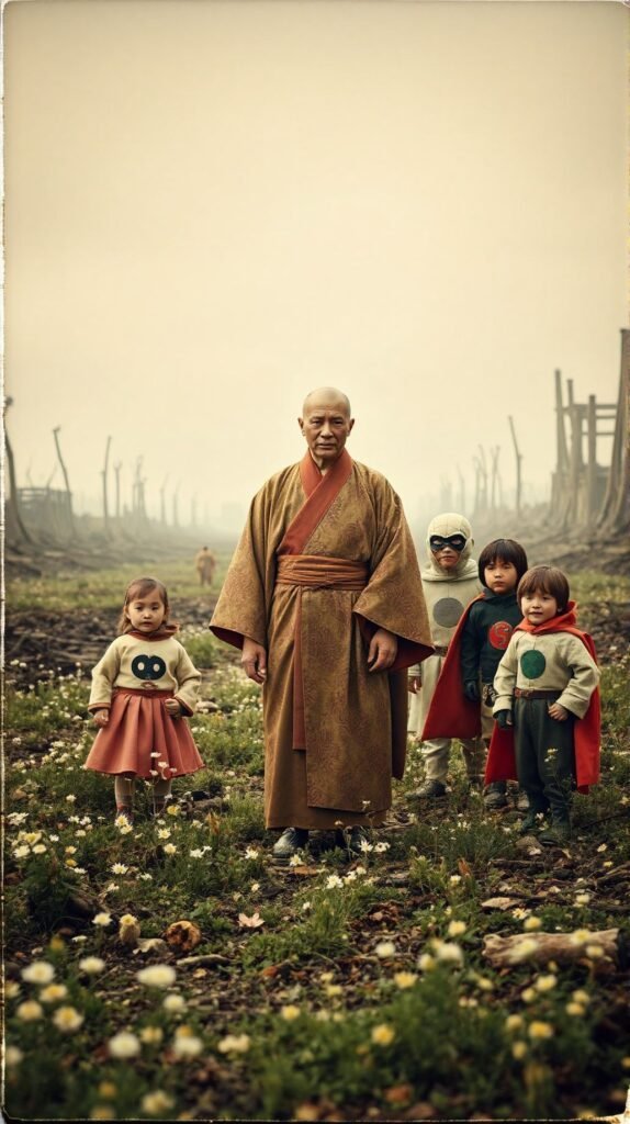 Portrait Photo Polaroid CreeunephotodartdanslestyledesfilmdeMichalChelbindansunchampdebatailleenruineaucentreunmoineshaolindansunkimonomagnifiqueentourepardesenfant 2 2 574x1024 par laurent vo anh