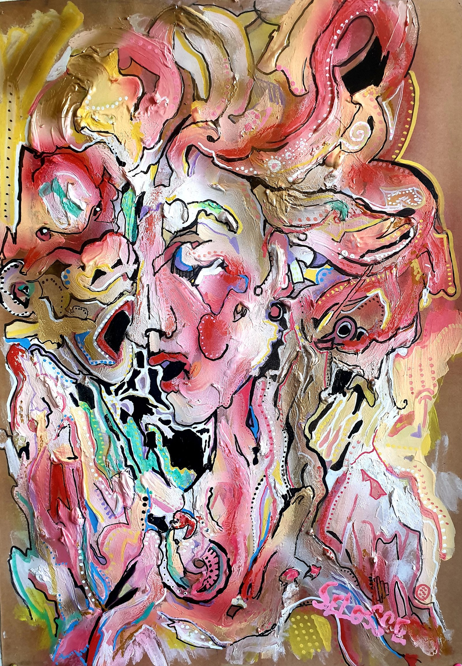 Toile Art Contemporain Portrait Femme Singe Peintre Selosse Woluwe Boitsfort