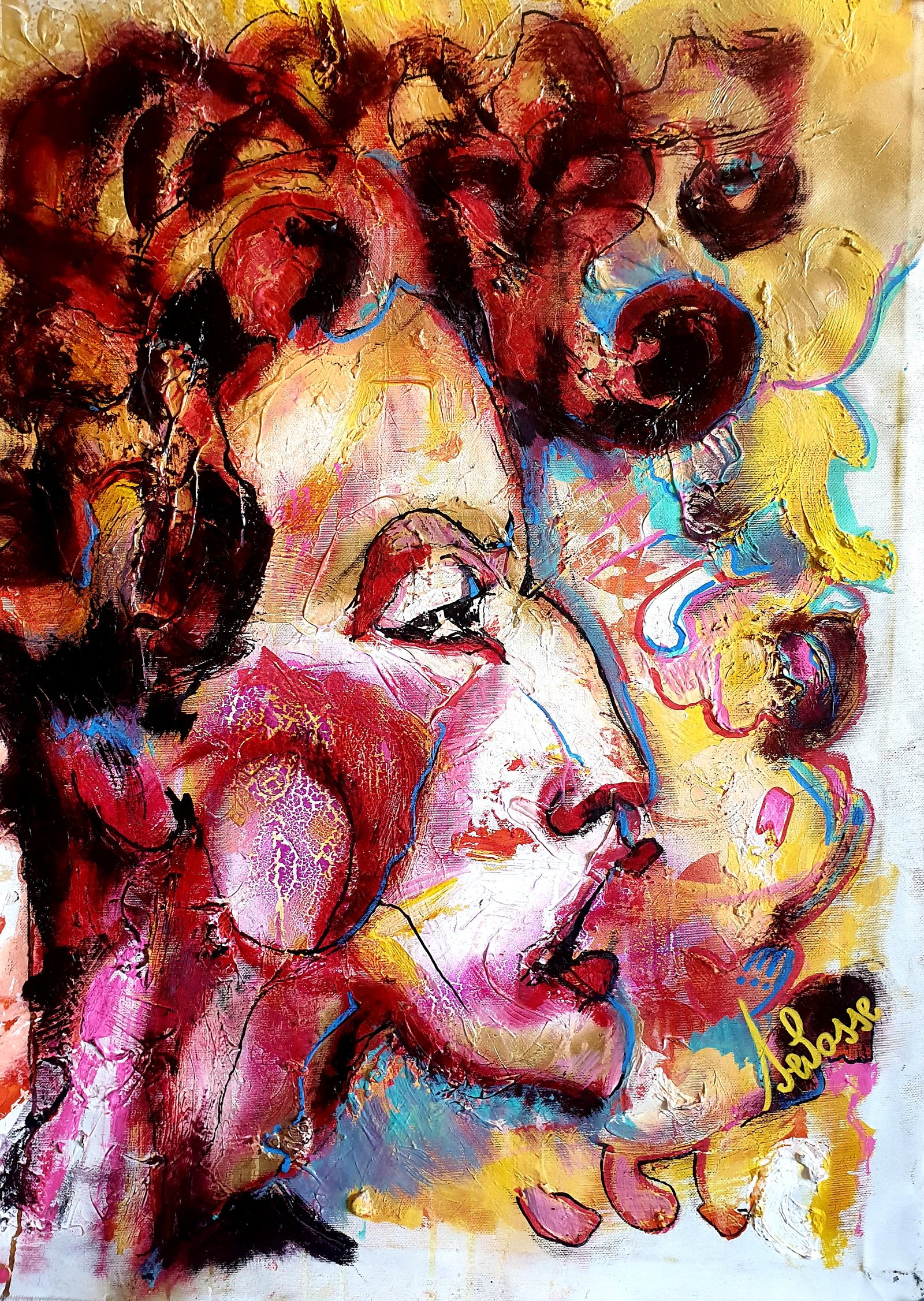 Peinture Toile Emotion Profil Edith Piaf Couleurs Vives Selosse Art par Jérôme Selosse