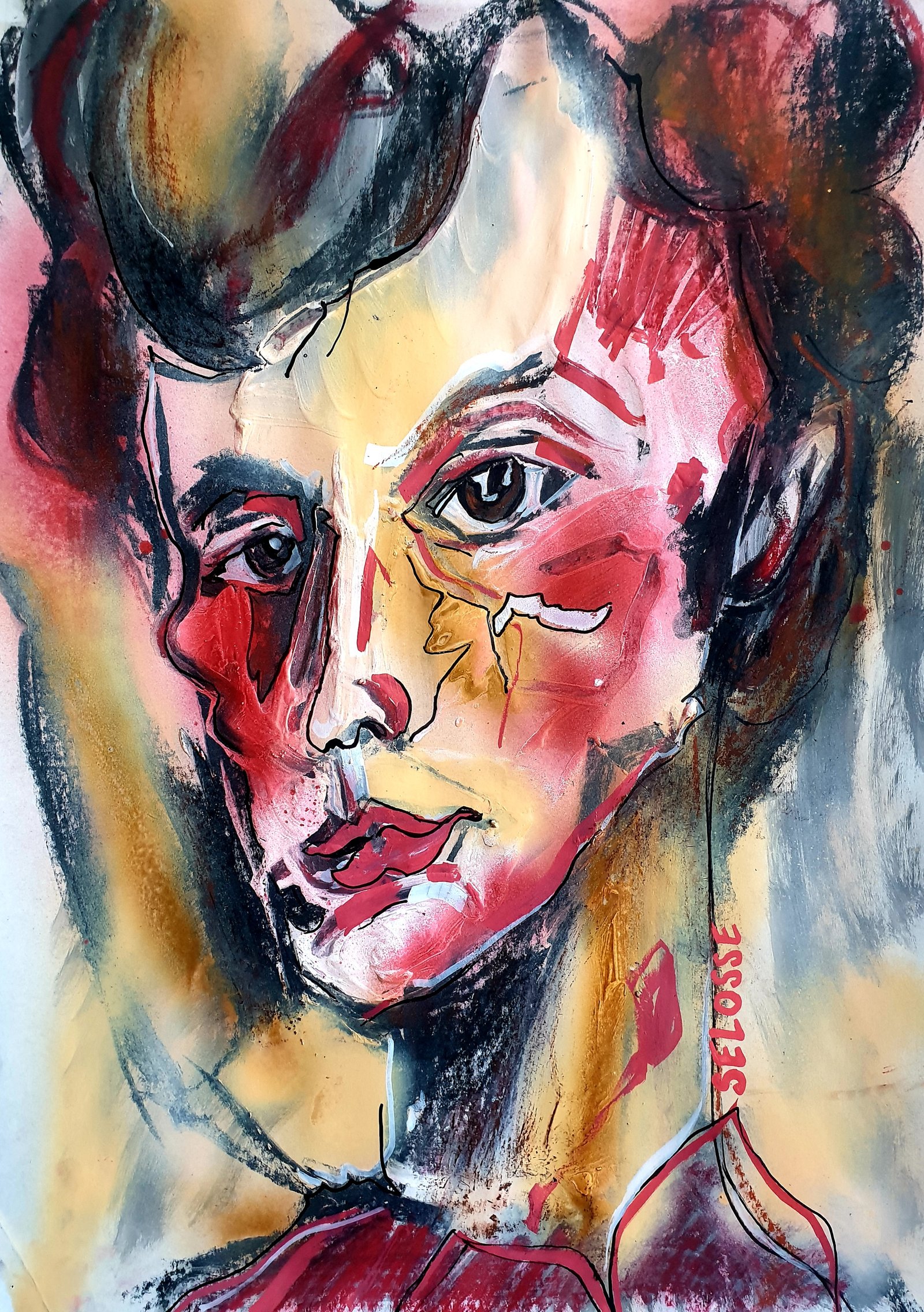 Portrait Arthur Rimbaud Rouge Fusain Expressionnisteselosse Art Bruxelles par Jérôme Selosse